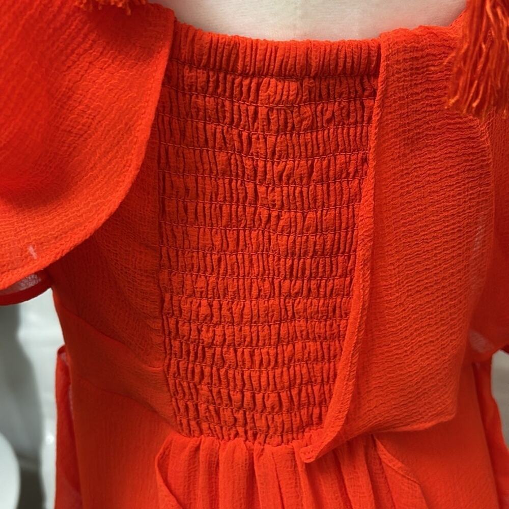 INC maxi ruffle dress fun one shoulder color bright cosmic orange size M party - Picture 7 of 14